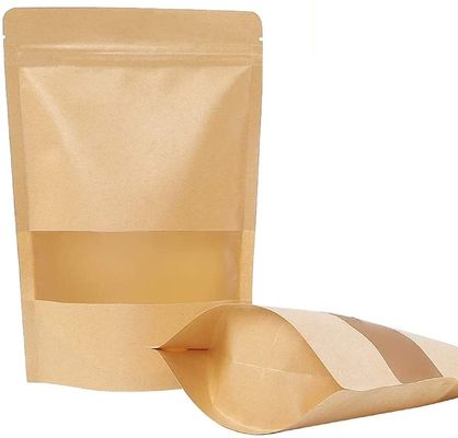 qualità  Custom Single Barrier Stand Up Doypack Food Grocery Pouch Craft Paper Packaging Bag With Window And Zipper Soy Beans Spice Packaging Bags fabbrica