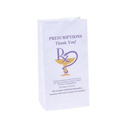 qualità  Food Grade BIODEGRADABLE Customized Logo Printed RX Prescription Medicine Water Resistant Paper Bag For Pharmacy fabbrica