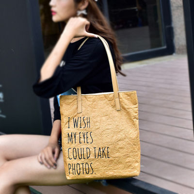qualità  Recyclable Custom Washable Kraft Paper Bag Shopping Bags Women Handbags Ladies Tote Bag fabbrica