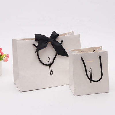 Recyclable Wholesale Custom Printed Your Own Logo Packaging White Brown Kraft Gift Craft Shopping Paper Bag With Ribbon Handles